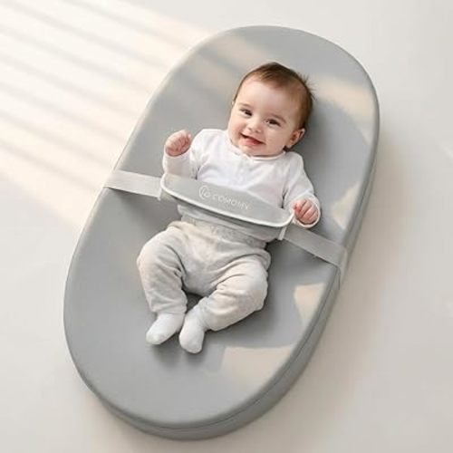 COMOMY Baby Changing Pad with Wipeable & Waterproof PU Cover, Contoured Diaper Changing Pad for Dresser with Non-Slip Safety Belt, Portable and Lightweight, Large Cushioned Foam, Gray