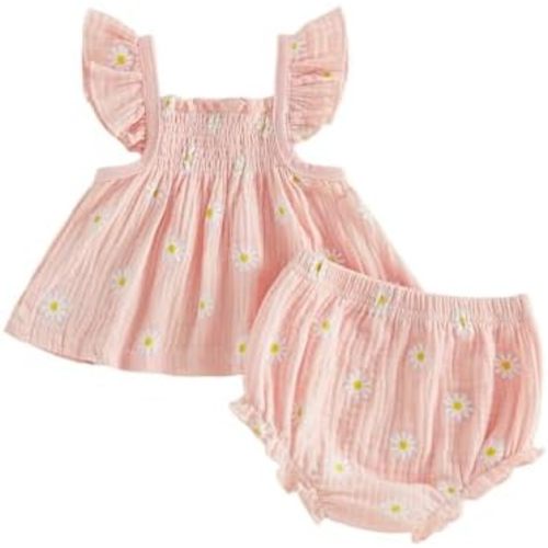 Hnyenmcko Infant Toddler Baby Girl Summer Clothes Floral Ruffle Sleeve Shirt Dress Tops and Bloomers Shorts Set Cute Outfits