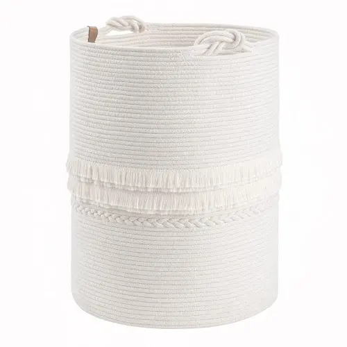 CherryNow Baby Laundry Hamper for Nursery, Tall Basket for Laundry Room, White Woven Storage Basket for Clothes, Toys, Towels, 16 x 22 inches, 69L