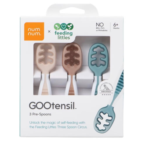 NumNum Baby Spoons Set, Feeding Littles x Silicone Pre-Spoon GOOtensils for Baby Led Weaning, Self-Feeding & Teething, First Stage Toddler Utensils for Ages 6+ Months, 3-Pack, BPA-Free (Neutrals)