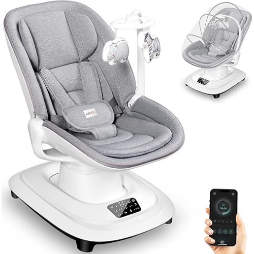 Baby Swings for Infants, Electric 3D-Motion Baby Swings with 7 Modes, 5-Point Harness, APP Control, 12 Preset Melodies, Indoor Toddler Swing for Boys Girls, Newborn Nursery Essentials (7-33lbs)