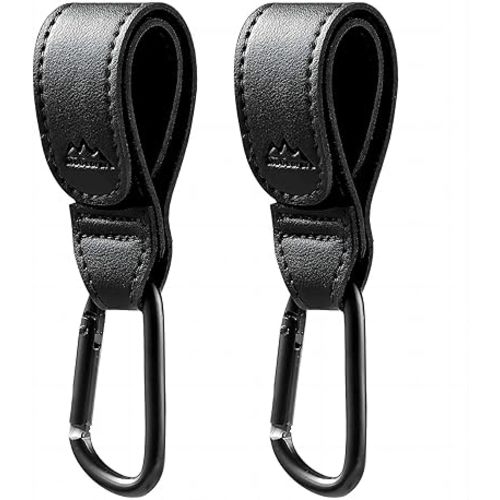 Baby Stroller Hooks Bag Hooks for Hanging Diaper Bags Multipurpose Hooks for Grocery Shopping Bags Premium Vegan Leather Pram Straps 2 Pcs (Black-3)