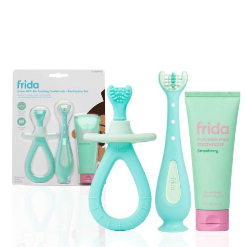 Frida Baby Grow with Me Training Infants Manual Soft Toothbrush Set with Fluoride Free Toothpaste