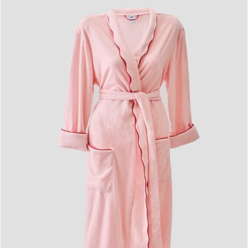 Women's Long Scallop Lightweight Robe in Pink with Red size Large