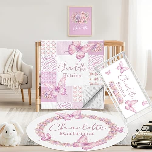 Custom Crib Bedding Set with Name, 3 Pcs Personalized Baby Crib Set
