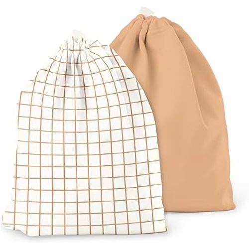 Esembly Ditty Bag Duo - Reusable Waterproof Wet Bags for Cloth Diapers, Swimsuits, Toiletries, and Snacks, Set of 2 - Windowpane + Sepia