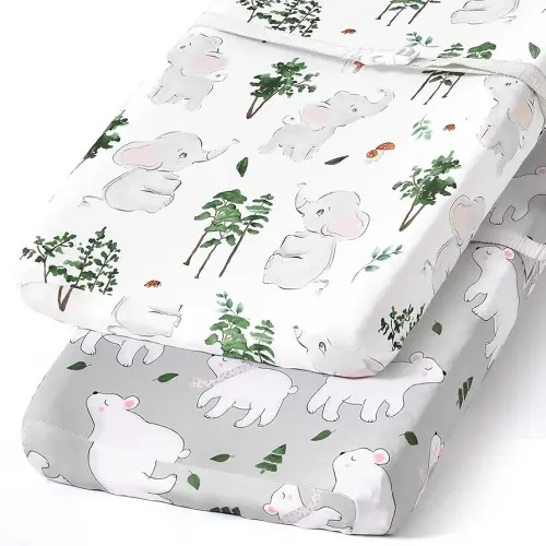 BROLEX Changing Pad Covers for Baby: Boy Girls Ultra Stretchy Soft 2 Pack, Elephants Bears