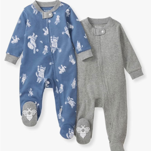 Burt's Bees Baby Boys Sleep and Play Pajamas, 100% Organic Cotton, One-piece PJs, Diagonal Zip Up Loose Fit Footie