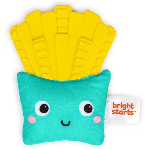 Bright Starts Side of Smiles French Fry Teether Toy with Crinkle Textures, Baby Teething Toy, BPA Free, Unisex, 3 Months+