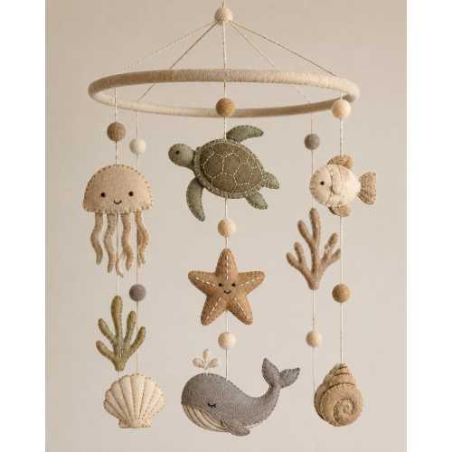 Ocean Felt Baby Mobile, Handmade Sea Animals Nursery Decor
