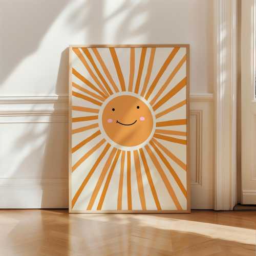Smiling Sun Nursery Art, Whimsical Kids Room Decor