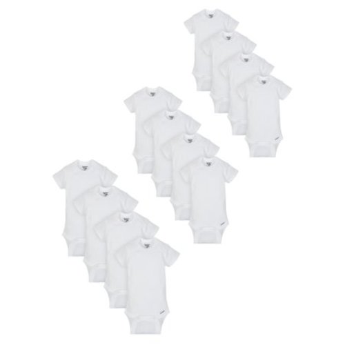 Gerber Organic Cotton White Short Sleeve Onesies Grow-With-Me Bodysuits, 12-piece Set (Baby Boys or Baby Girls, Unisex) - NB (4), 0-3M (4), 6-9M (4)