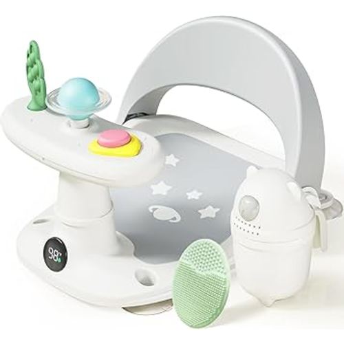 Baby Bath Seat for Babies 6 Months & Up Bath Seats for Babies Sitting Up Non-Slip Infant Bathtub Chair with Suction Cups & Water Thermometer for Toddlers Sitting Up, Easy to Clean (Gray)