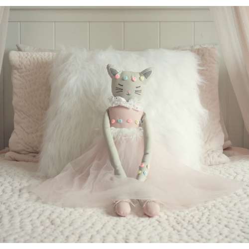 Poppy The Cat - Handmade 24.8-Inch Plush Doll in Ballerina Tutu - Pretty Stuffed Toy Gift for Little Princess Age 3+ - Soft Plushie for Hugs