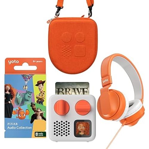 YOTO Mini Bundle + Disney Pixar Audio Collection + Wired Headphones + Mini Travel Case - Kids Screen-Free Bluetooth Audio Player, All-in-1 Travel Device for Stories Podcasts Radio White Noise