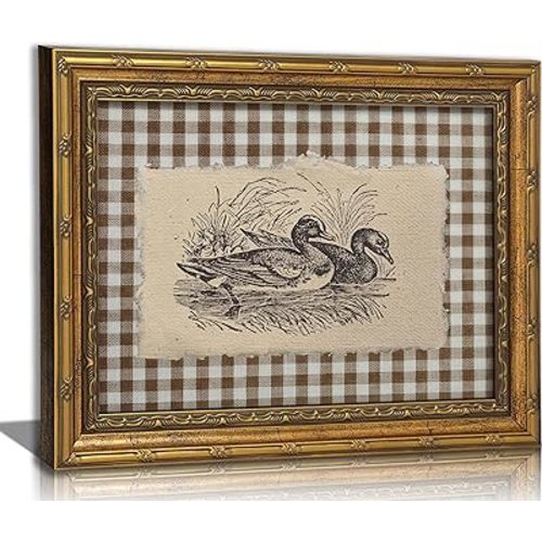 Vintage Gold Framed Duck Wall Art Rustic Mallard Bird Wall Decor Sketch Duck Painting Prints Country Farmhouse Animal Pictures for Living Room Kitchen Bathroom Bedroom 9x11 Inches