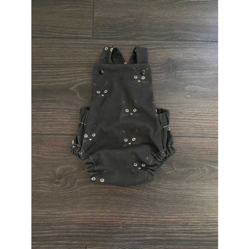 Organic Cotton Baby Romper: Black Cat Face, Cross Back Summer Outfit - Etsy