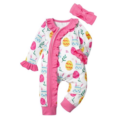 Infant Newborn Baby Girl Clothes Onesies for Baby Girl Long Sleeve Ruffle Baby Clothes with Headband