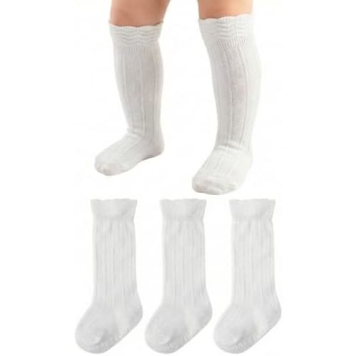 Baby Knee High Socks Cotton Grip Baby Stockings Non Slip Long Tube Ruffle Socks for Newborn Infant Toddler Girl Boy