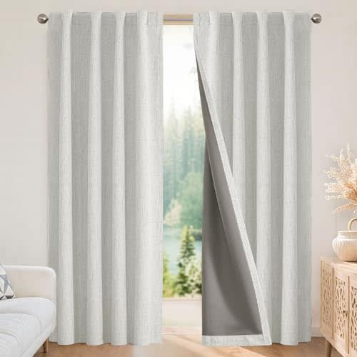 Joydeco Blackout Curtains for Bedroom - 84 Inch Long 100% Light Blocking 2 Panels Set White Drapes, Thermal Insulated Room Darkening Curtains, Linen Textured for Living Room, Rod Pocket & Back Tabs