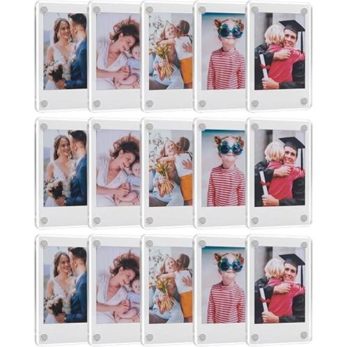 15 Pack Acrylic Fridge Magnetic Frame for Polaroid, 2.36x3.54 In Mini Picture Frames for Fujifilm Instax Mini, Double Sided Photo Refrigerator Magnet Picture Frame Clear Picture Display Frame