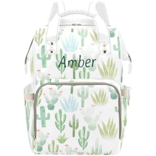 Cartoon Plant Cactus Diaper Bag Backpack Multifunction Bags with Changing Pad Unisex Stylish Travel Back Pack Nappy Custom Bag for Moms Dads