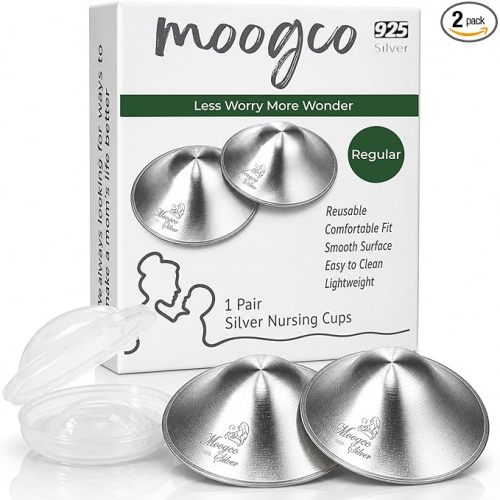 MOOGCO The Original Silver Nursing Cups - Nipple Shields for Breastfeeding Newborn