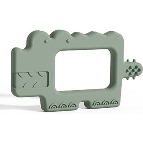 Moonkie Teething Toy, Safe & Easy to Hold BPA Free Silicone Baby Soothing Teethers, Prevent Finger Sucking Teether Toys Best for Babies 0-6 6-12 Months (Crocodile Sage)