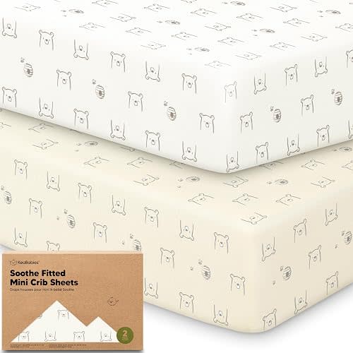 2pk Mini Crib Sheets Fitted 38x26 Pack N Play Mattress Sheet (Bumble Bear)