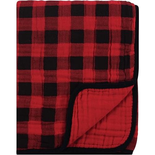 Hudson Baby Unisex Baby Muslin Tranquility Quilt Blanket, Buffalo Plaid, One Size