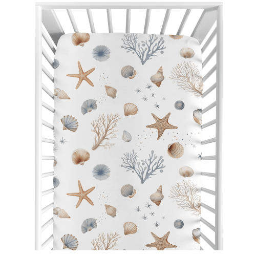 Amazon.com : Sweet Jojo Designs Fitted Baby Crib Sheets (Ocean Seashells) for Boys or Girls, Infant Nursery, Toddler Room - Standard Size (Nautical, Watercolor, Starfish, Coastal, Sea Shell, Aquatic Nature, Taupe)