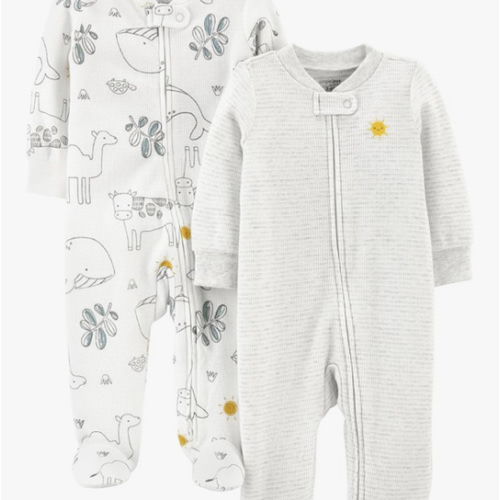 Simple Joys by Carter's unisex-baby 2-way Zip Thermal Footed Sleep and Play, Pack of 2