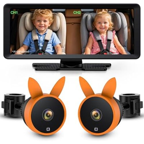 BV3 MAX Dual Baby Car Camera Monitor, 7.2" Split Screen for 2 Kids
