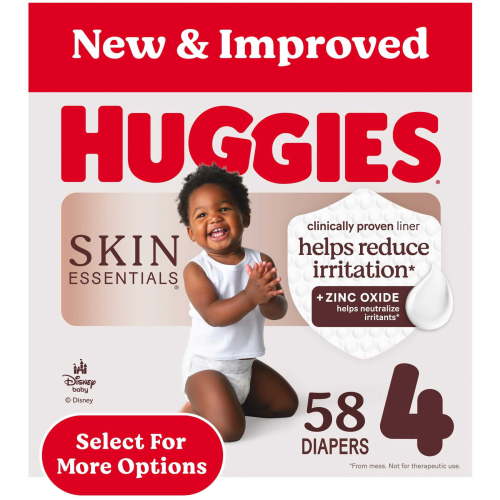Huggies Skin Essentials Baby Diapers Size 4 22 to 37 lbs hypoallergenic leakproof with Wetness Indicator