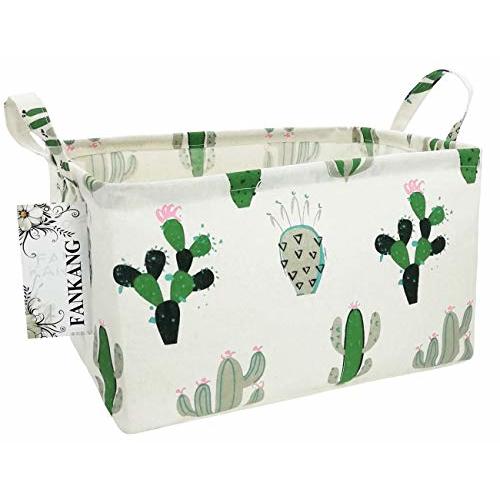 FANKANG Storage Basket,Nursery Hamper Canvas Laundry Basket Foldable with Waterproof PE Coating Storage, Office, Bedroom, Clothes,Toys (L, Rec-Cactus)