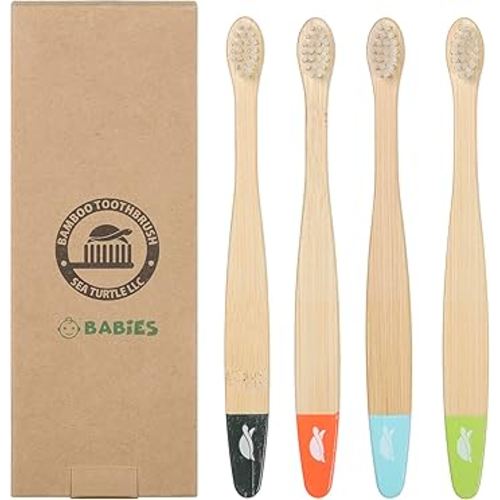 Sea Turtle Plant-Based Bristles, Ultra-Soft Bamboo Toothbrushes, Natural Toothbrush for Babies (4 Pack)