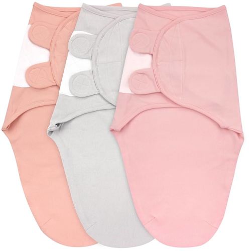 Bublo Baby Swaddles for Newborns - 3 Pack Baby Swaddles for 0-3 Months - Baby Swaddle Sleep Sack - Infant Sleeping Swaddle Sack - Adjustable Swaddle Blanket Wrap Boy Girl, Pastel Pink-Grey
