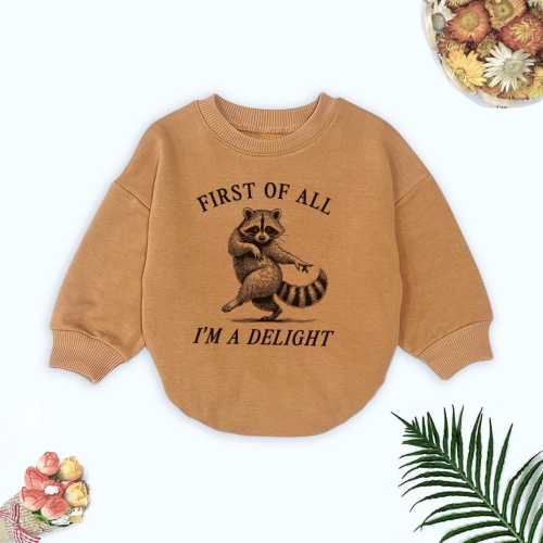 Funny Raccoon Baby Romper, "First of All I’m a Delight" Outfit