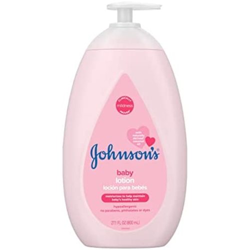 Johnson's Moisturizing Mild Pink Baby Lotion with Coconut Oil for Delicate Baby Skin, Paraben-, Phthalate- & Dye-Free, Hypoallergenic & Dermatologist-Tested, Baby Skin Care, 27.1 Fl. Oz