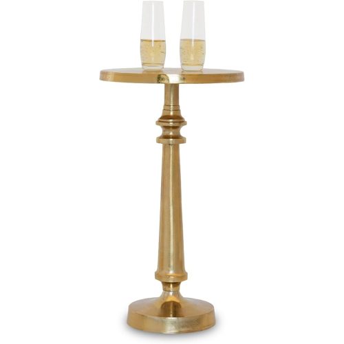 Small Round Gold Side Table by Objet D’Art, Accent, End, Pedestal, Martini, Cocktail and Drink Table for Living Room and Small Spaces, Petra Vintage Metal Brass Style Decor, 21” Height