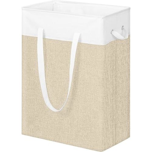 Stero Fabric Laundry Hamper, 75L Large Laundry Basket with Handles, Collapsible Dirty Clothes Hamper for Laundry Dorm, Bedroom, Bathroom, White&Beige