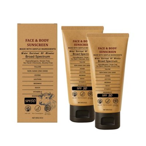 Sky Tallow Sunscreen Non Greasy Organic Natural Sol Beef Tallow for Skin and Face Grass Fed Unscented Summer Outdoor Formula, 2pcs