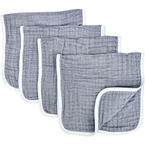 Muslin Burp Cloths Large 20 by 10 Inches 100% Cotton 6 Layers Extra Absorbent and Soft (Grey)
