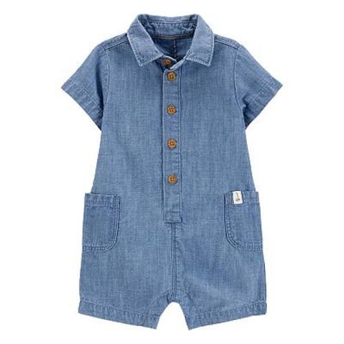 Baby Boy Carter's Solid Cotton Blend Romper - Blue