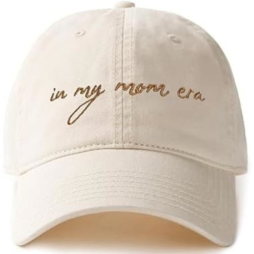 in My Mom Era Hat - Beige Baseball Cap for Moms, High Ponytail Hole, Minimalist Design, Mothers & New Mom Gifts