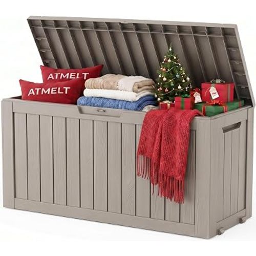 Outdoor Storage Box,Waterproof 100 Gallon Resin Deck Box With Wheels