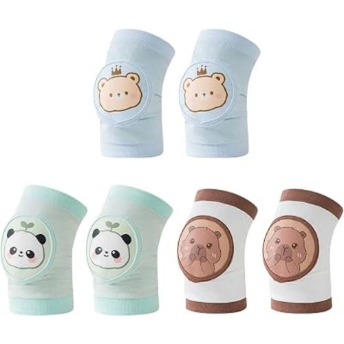 Baby Knee Pads for Crawling, 3 Pairs Breathable Knee Pads for Kids Toddler Knee Pad, Soft Baby Helmet for Crawling Walking, Rodilleras Para Bebe (Blue+Yellow+Brown)