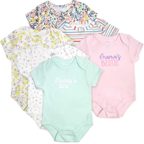 Baby Essentials Baby Girls 6 Months Mama’s Bestie Daddy’s Girl 6 Piece Bodysuit Set