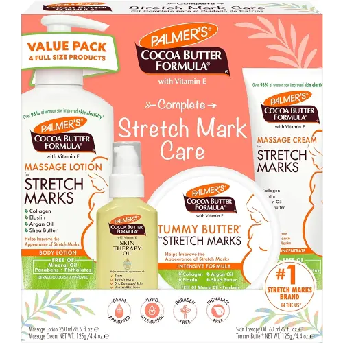 Palmer's Cocoa Butter Formula Pregnancy Skin Care Kit for Stretch Marks and Scars, Dermatologist Approved, Gift for Mom to Be, 4 Piece Full Size Set