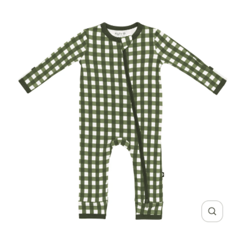 Zippered Romper in Gingham Fir